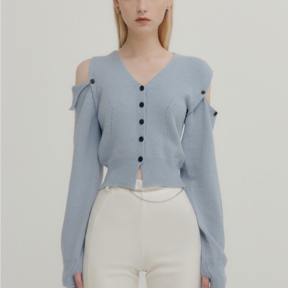 Yuse Unbalance Shoulder Cut Button Cardigan